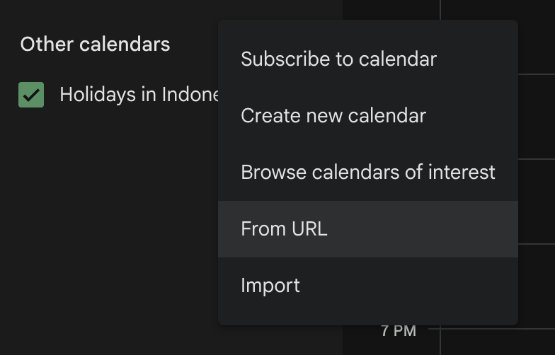 Menu From URL di Google Calendar