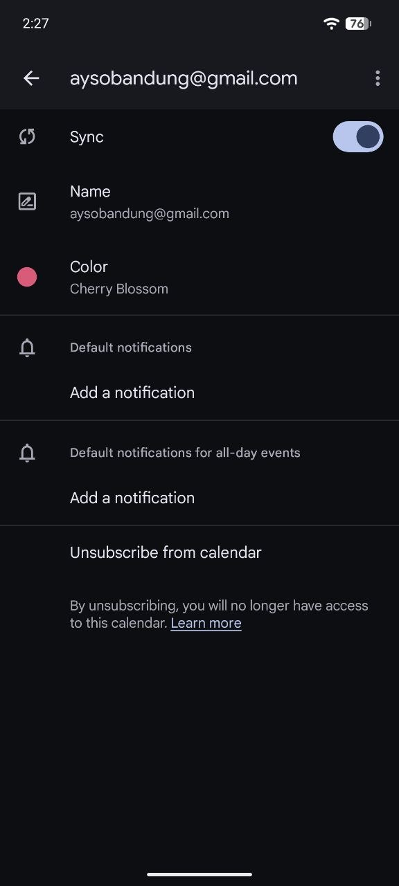 Toggle Sync kalender aysobandung@gmail.com